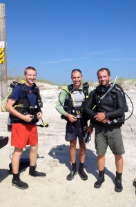 Justin, Tony and Matt ready to get into the water at Onslow Beach