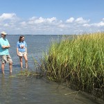 August: Selecting a site to monitor marsh-shoreline movement.